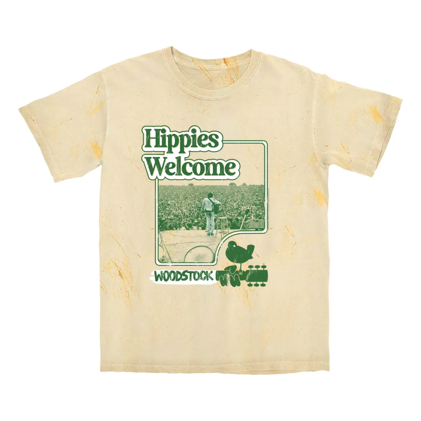 Woodstock T-shirt | Hippies Welcome From The Stage Distressed Woodstock Color Blast Shirt