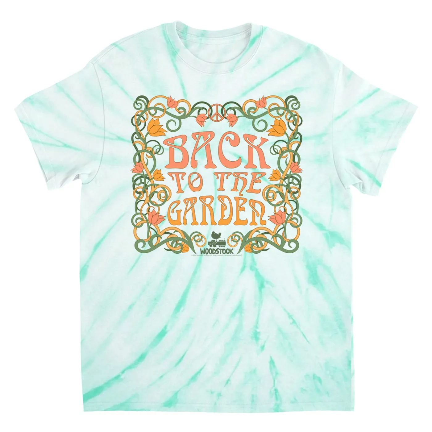 Woodstock T-Shirt | Back To The Garden Flower Vine Border Woodstock Tie Dye Shirt