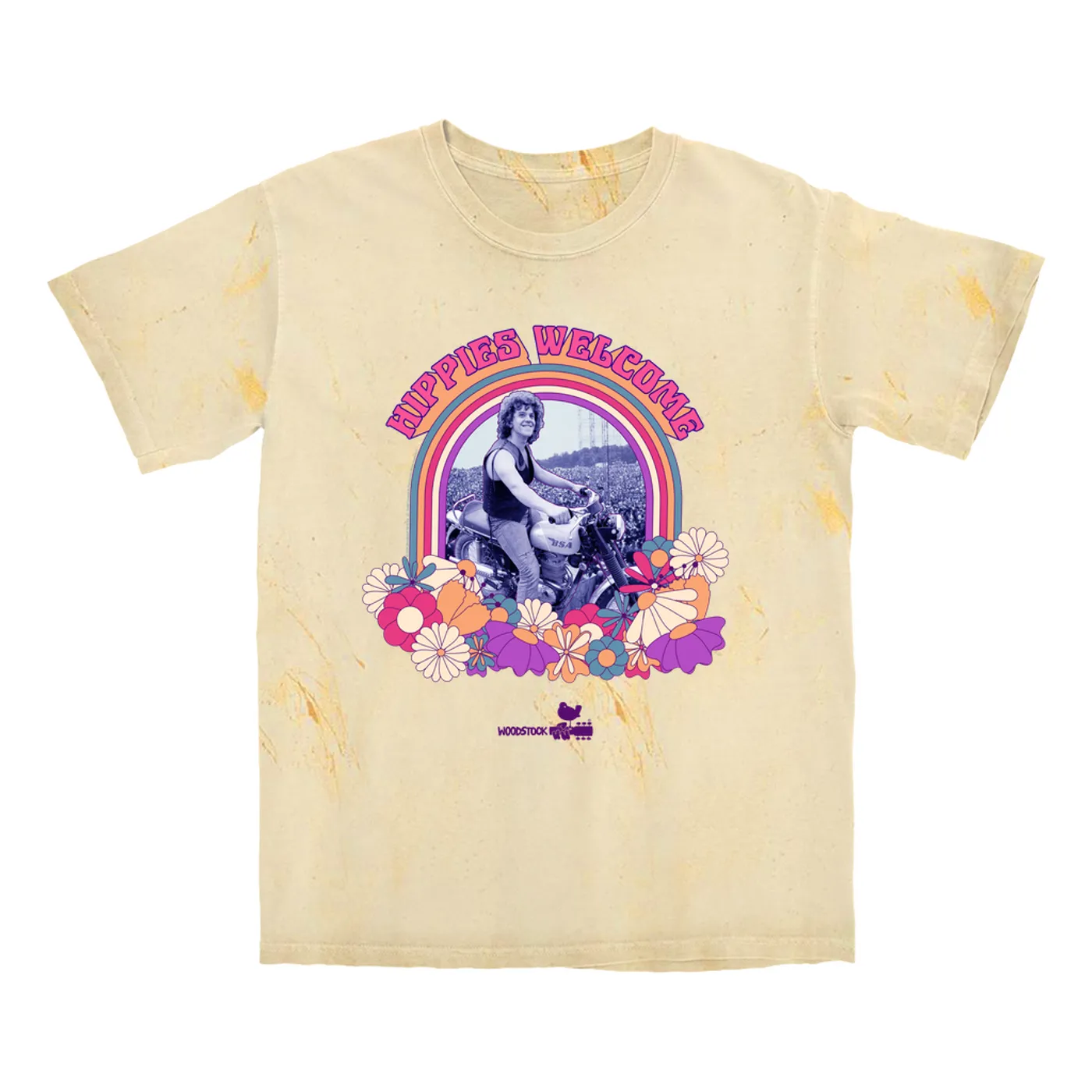 Woodstock T-shirt | Hippies Welcome Retro BIker Photo Design Woodstock Color Blast Shirt