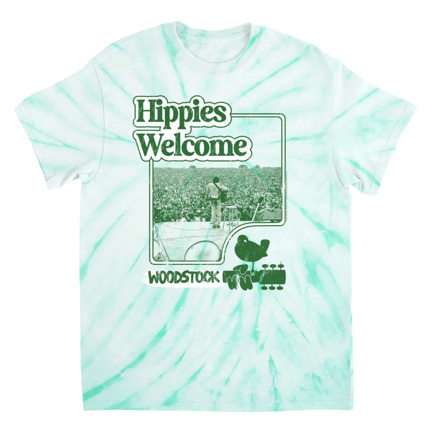 Woodstock T-Shirt | Hippies Welcome From The Stage Distressed Woodstock Tie Dye Shirt