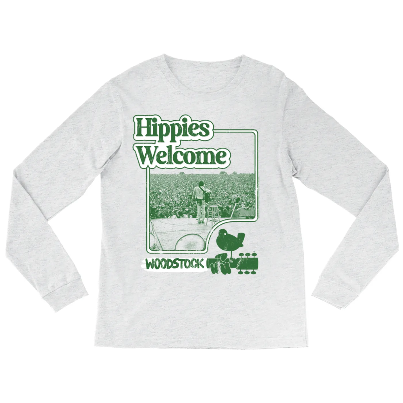 Woodstock Long Sleeve Shirt | Hippies Welcome From The Stage Distressed Woodstock Shirt