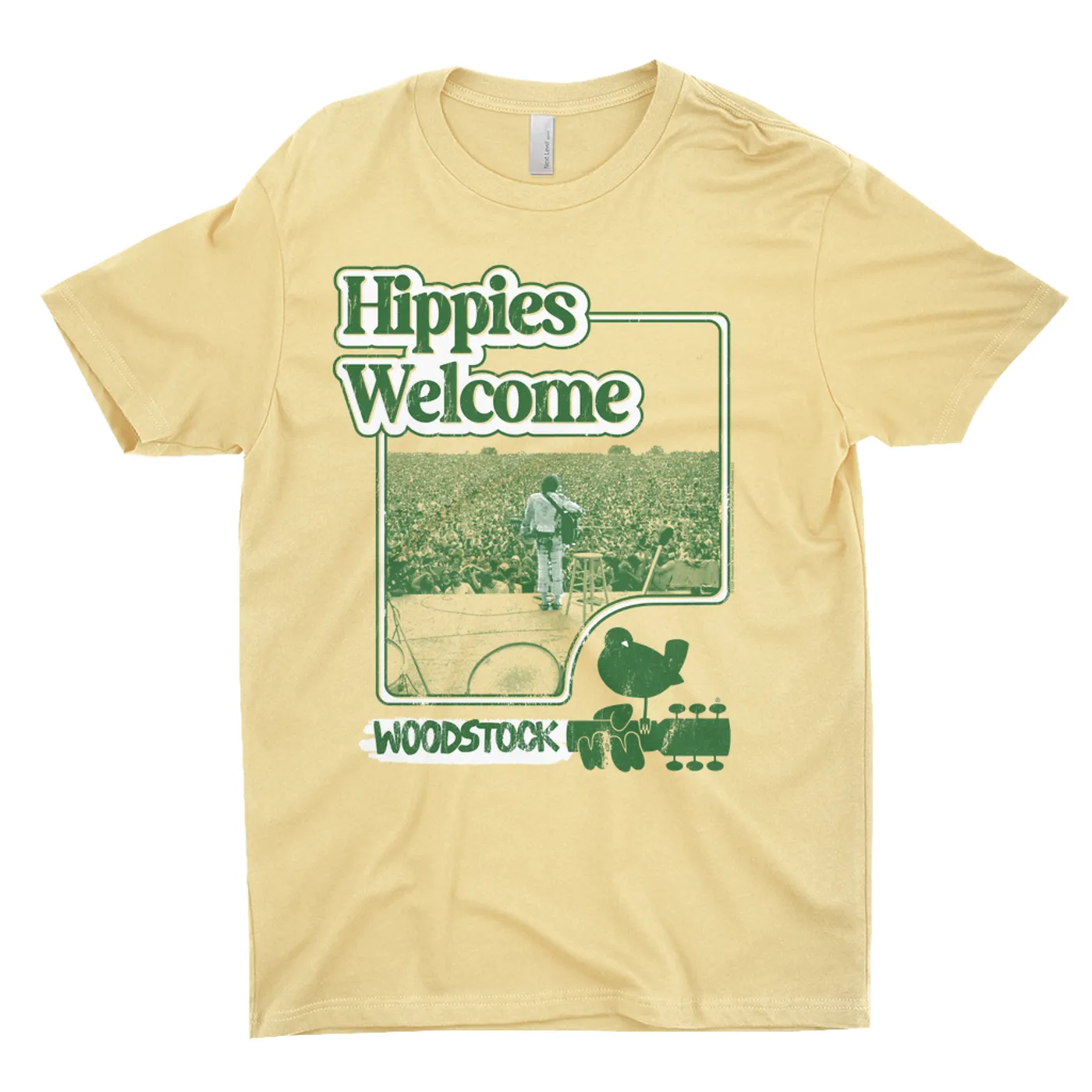 Woodstock T-Shirt | Hippies Welcome From The Stage Distressed Woodstock Light Shirt