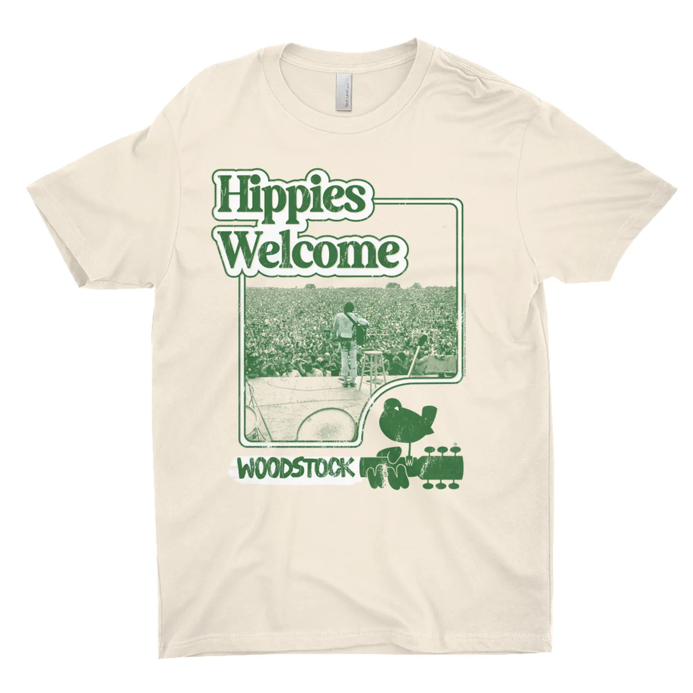 Woodstock T-Shirt | Hippies Welcome From The Stage Distressed Woodstock Light Shirt