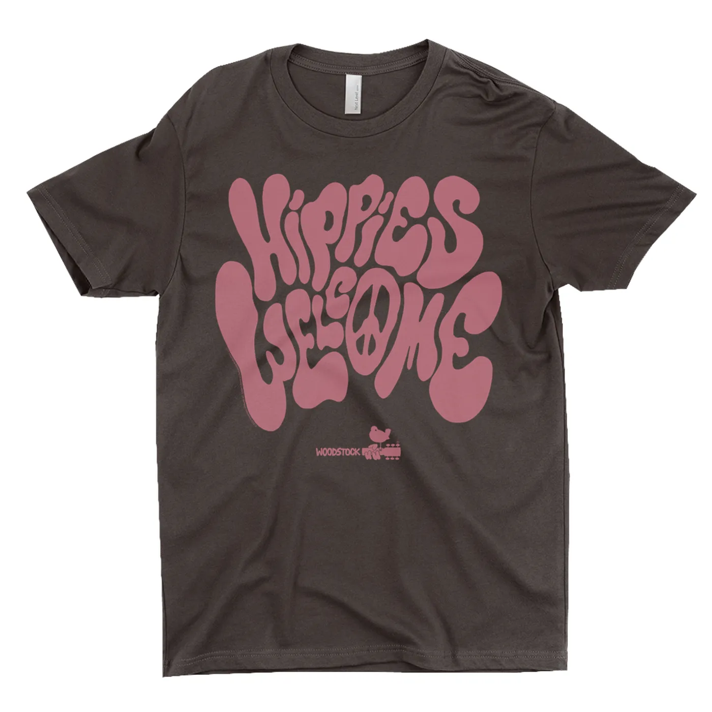 Woodstock T-Shirt | Hippies Welcome Organic Flow Font Woodstock Dark Shirt