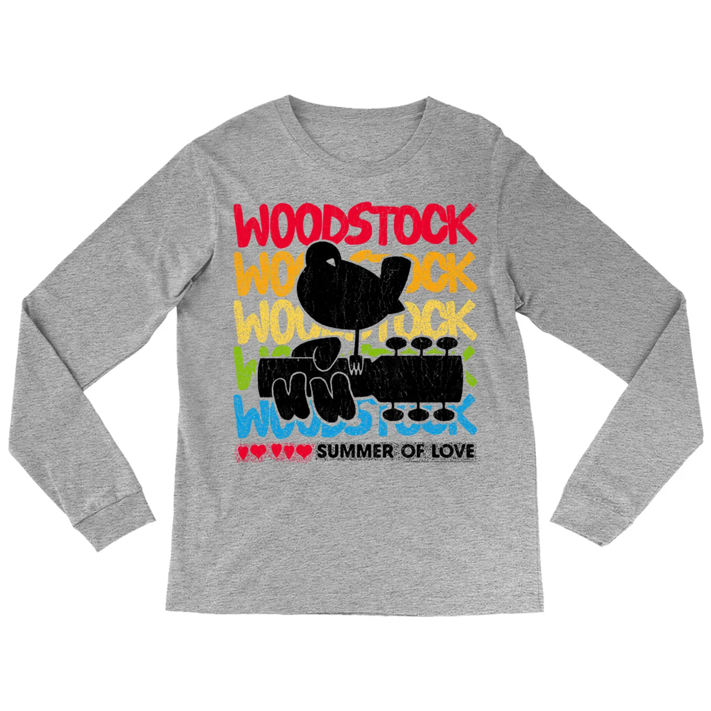Woodstock Long Sleeve Shirt | Rainbow Ombre Summer Of Love Image Distressed Woodstock Shirt