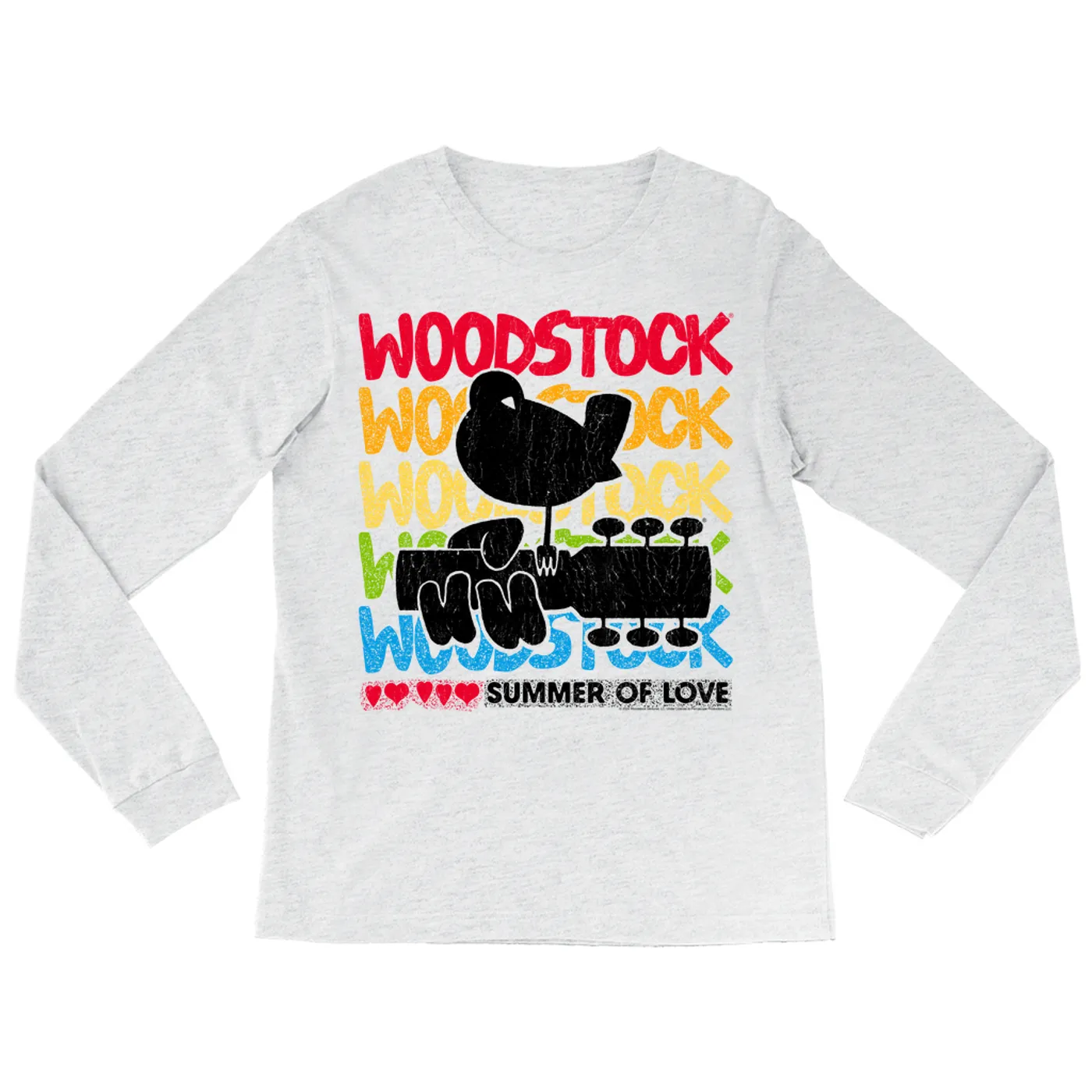 Woodstock Long Sleeve Shirt | Rainbow Ombre Summer Of Love Image Distressed Woodstock Shirt