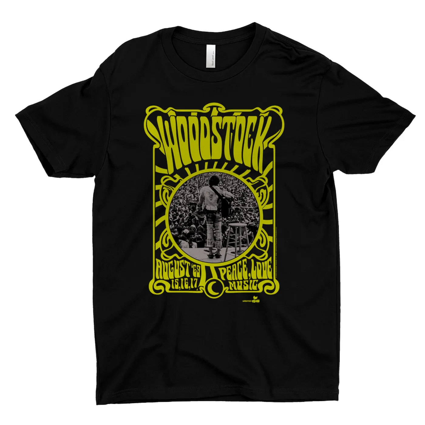 Woodstock T-Shirt | Peace Love Music Art Nouveau Border Image Woodstock Dark Shirt