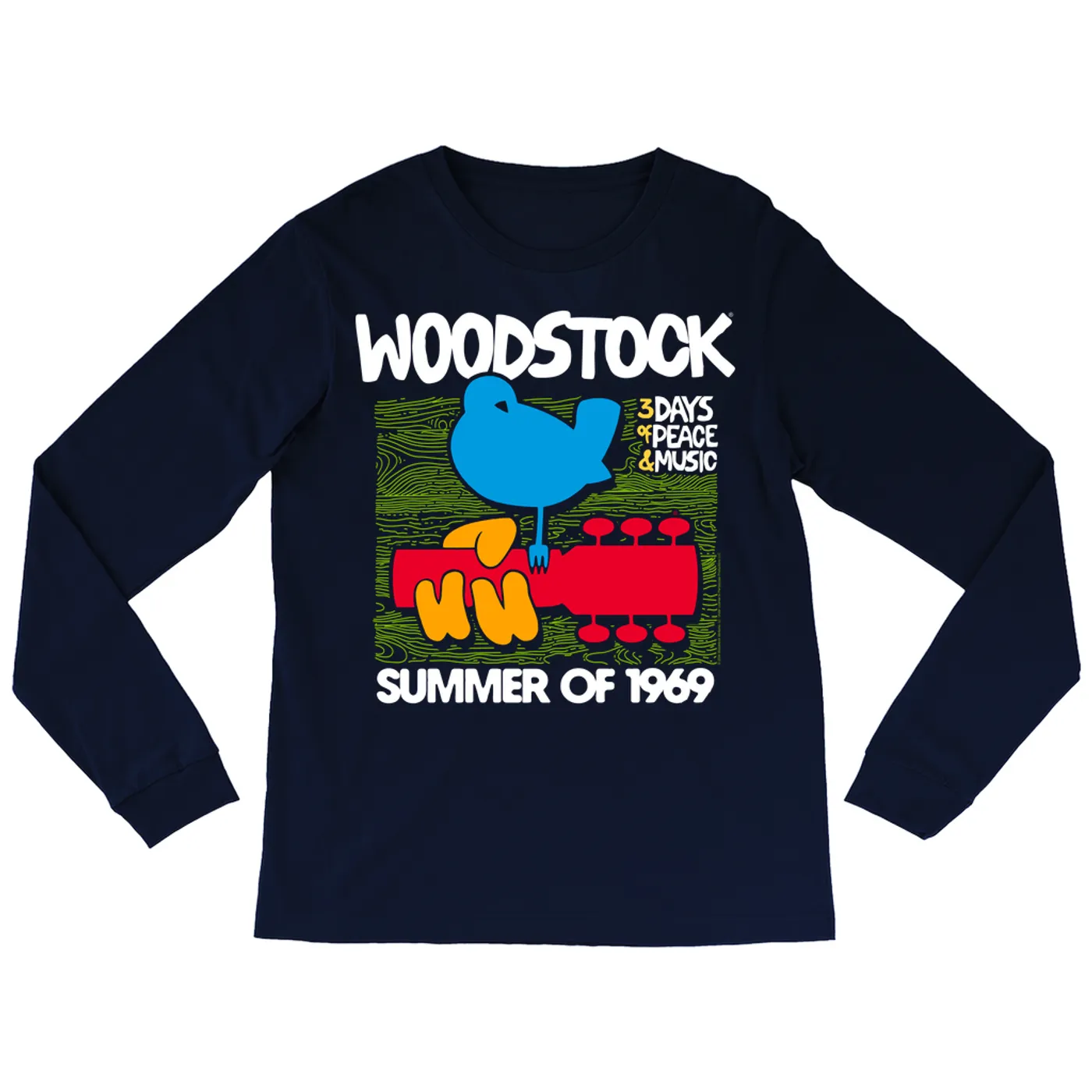 Woodstock Long Sleeve Shirt | Summer Of 1969 Wood Grain Image Woodstock Shirt