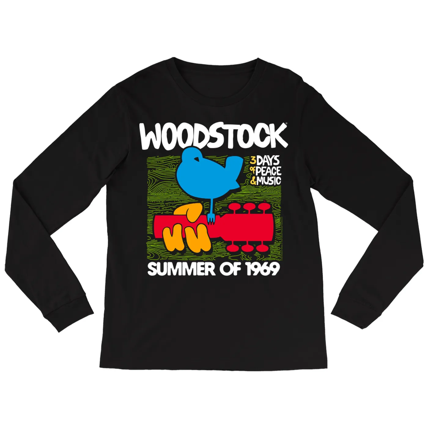 Woodstock Long Sleeve Shirt | Summer Of 1969 Wood Grain Image Woodstock Shirt