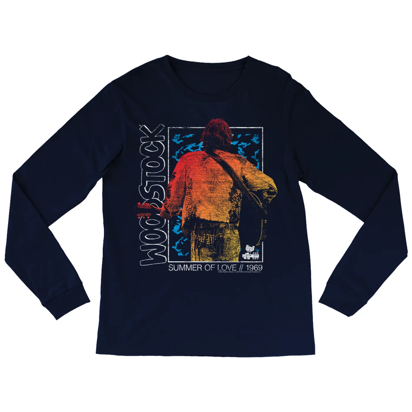 Woodstock Long Sleeve Shirt | Summer Of Love 1969 Ombre Image Distressed Woodstock Shirt