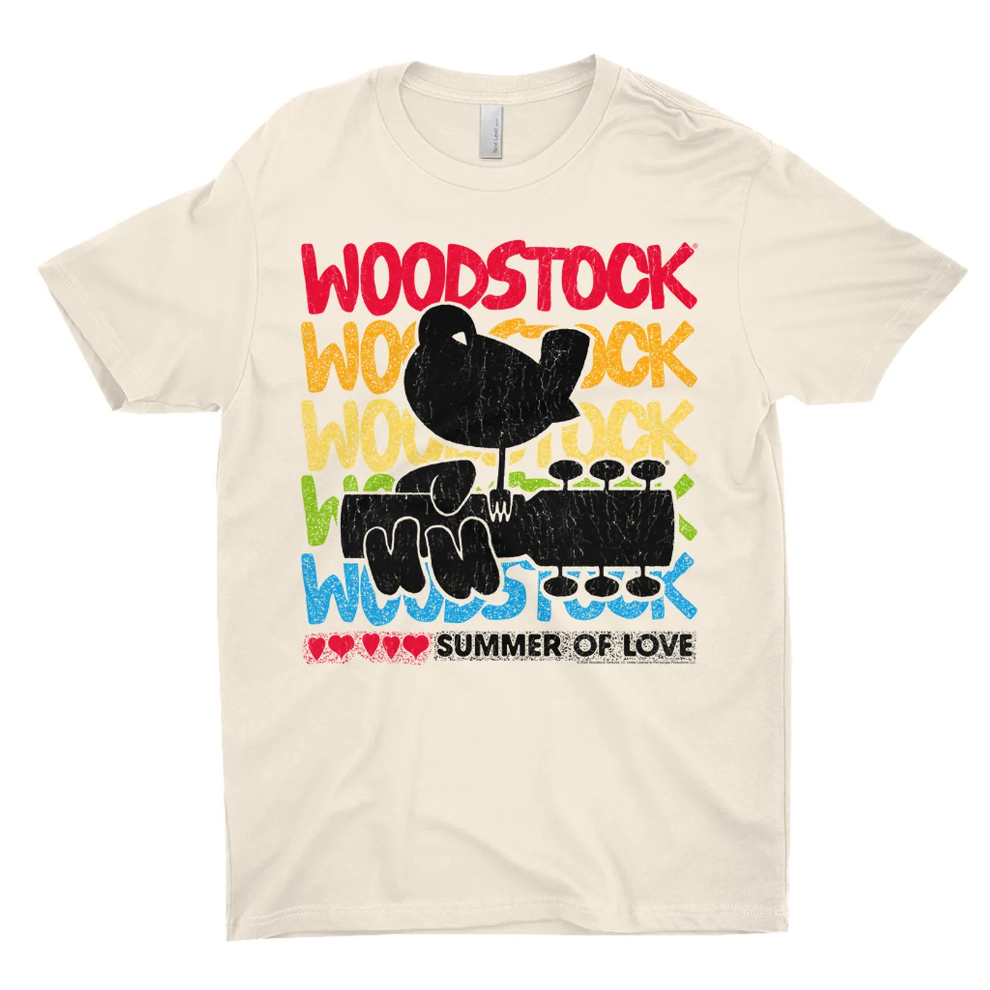 Woodstock T-Shirt | Rainbow Ombre Summer Of Love Image Distressed Woodstock Light Shirt