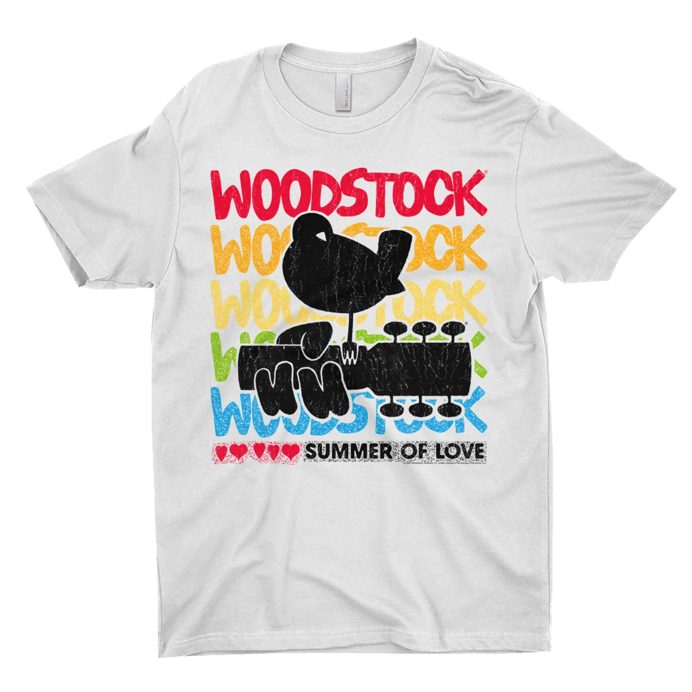 Woodstock T-Shirt | Rainbow Ombre Summer Of Love Image Distressed Woodstock Light Shirt