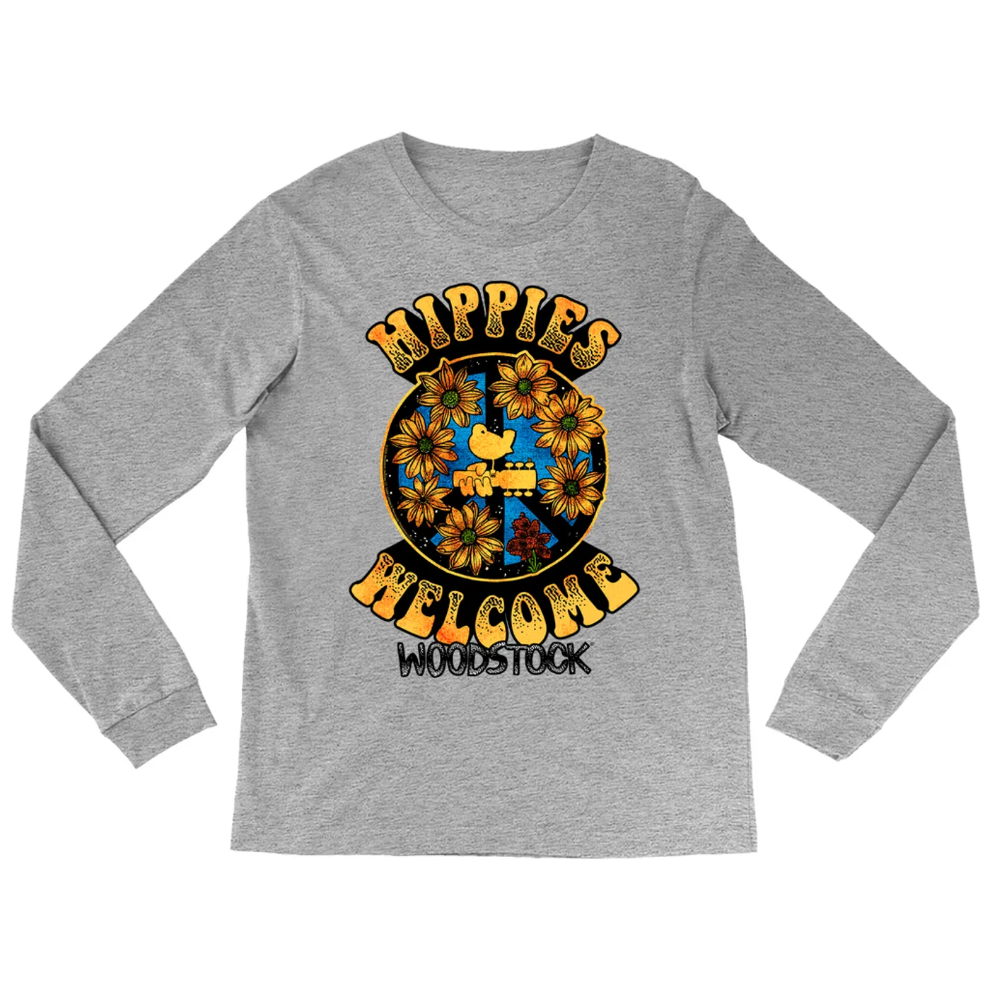 Woodstock Long Sleeve Shirt | Hippies Welcome Sunflowers Design Woodstock Shirt