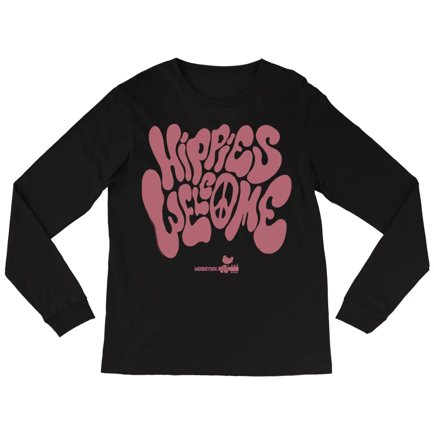 Woodstock Long Sleeve Shirt | Hippies Welcome Organic Flow Font Woodstock Shirt