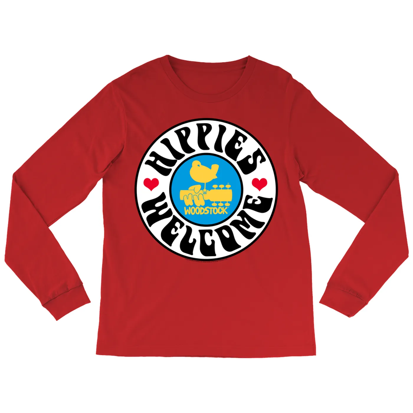 Woodstock Long Sleeve Shirt | Hippies Welcome Heart Circle Image Woodstock Shirt