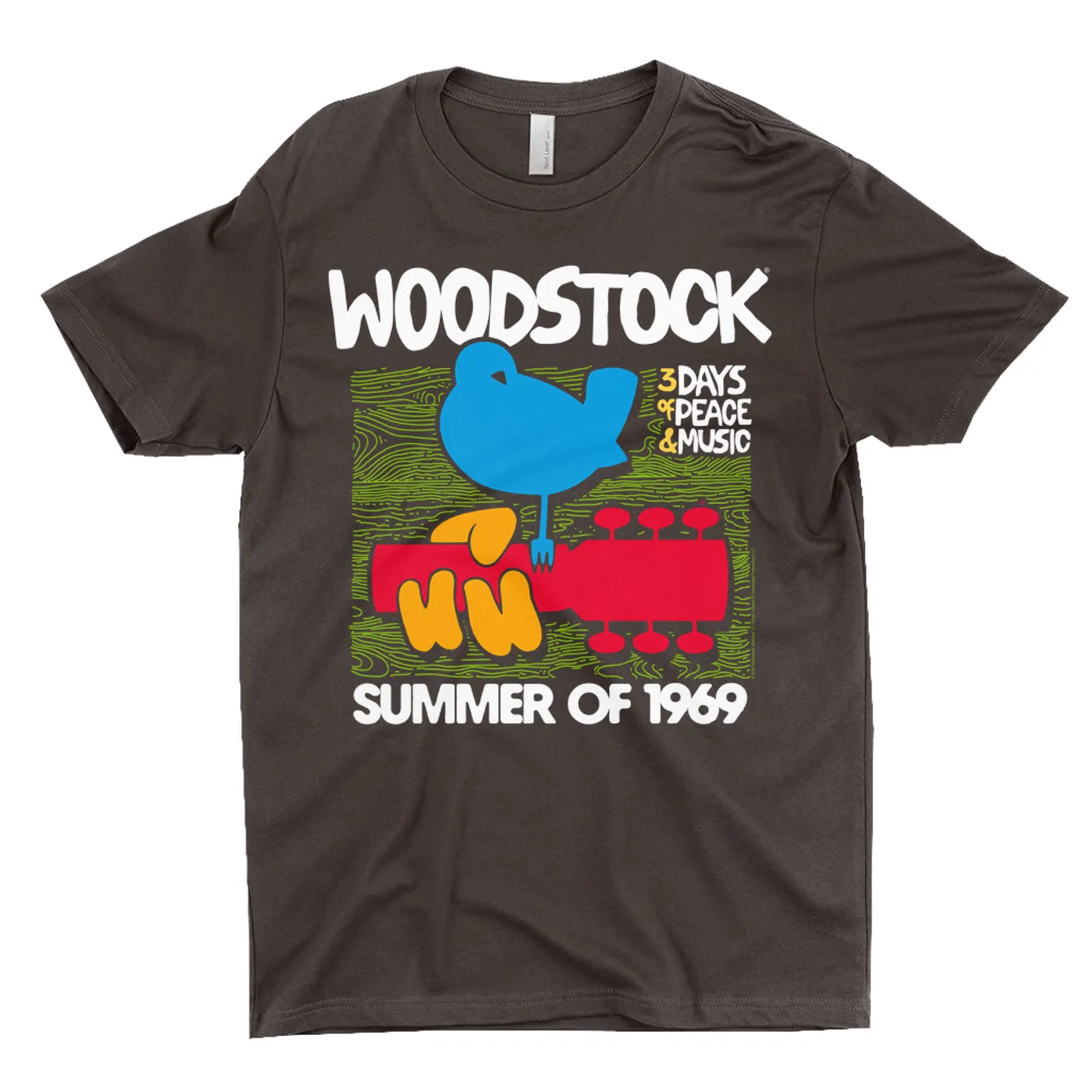 Woodstock T-Shirt | Summer Of 1969 Wood Grain Image Woodstock Dark Shirt
