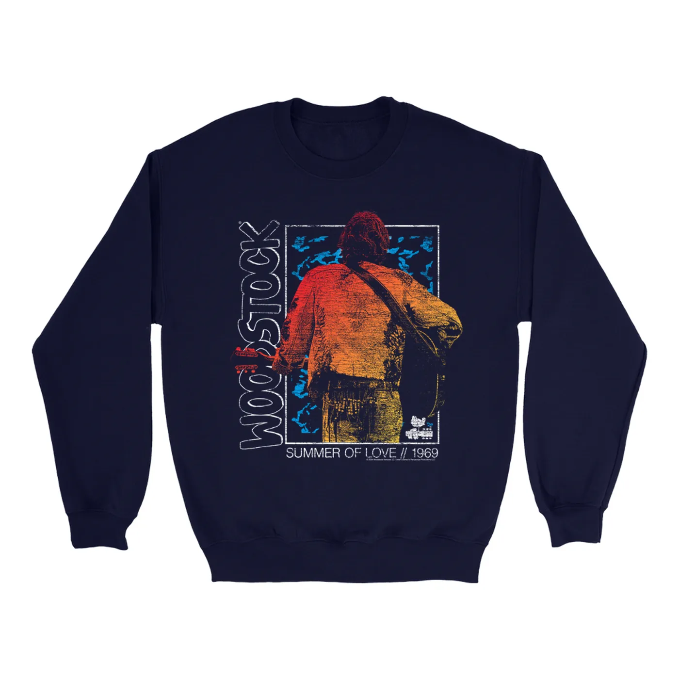 Woodstock Sweatshirt | Summer Of Love 1969 Ombre Image Distressed Woodstock Sweatshirt