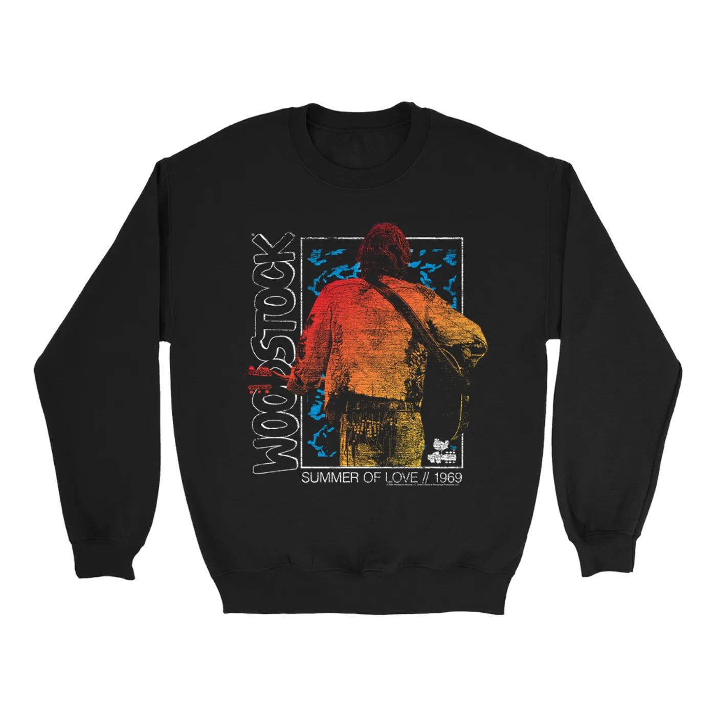 Woodstock Sweatshirt | Summer Of Love 1969 Ombre Image Distressed Woodstock Sweatshirt