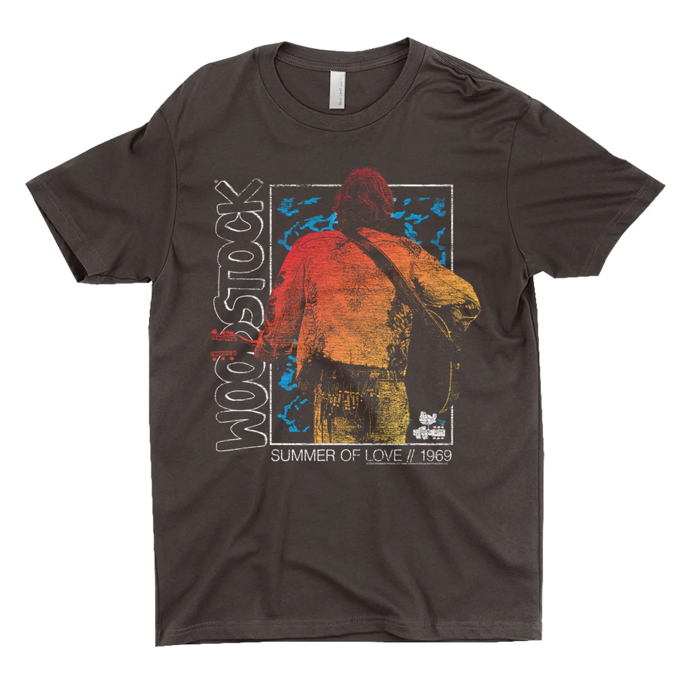 Woodstock T-Shirt | Summer Of Love 1969 Ombre Image Distressed Woodstock Dark Shirt