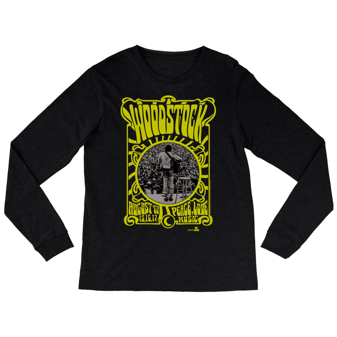 Woodstock Long Sleeve Shirt | Peace Love Music Art Nouveau Border Image Woodstock Shirt