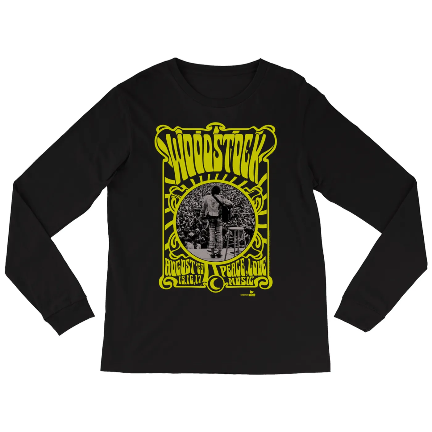 Woodstock Long Sleeve Shirt | Peace Love Music Art Nouveau Border Image Woodstock Shirt