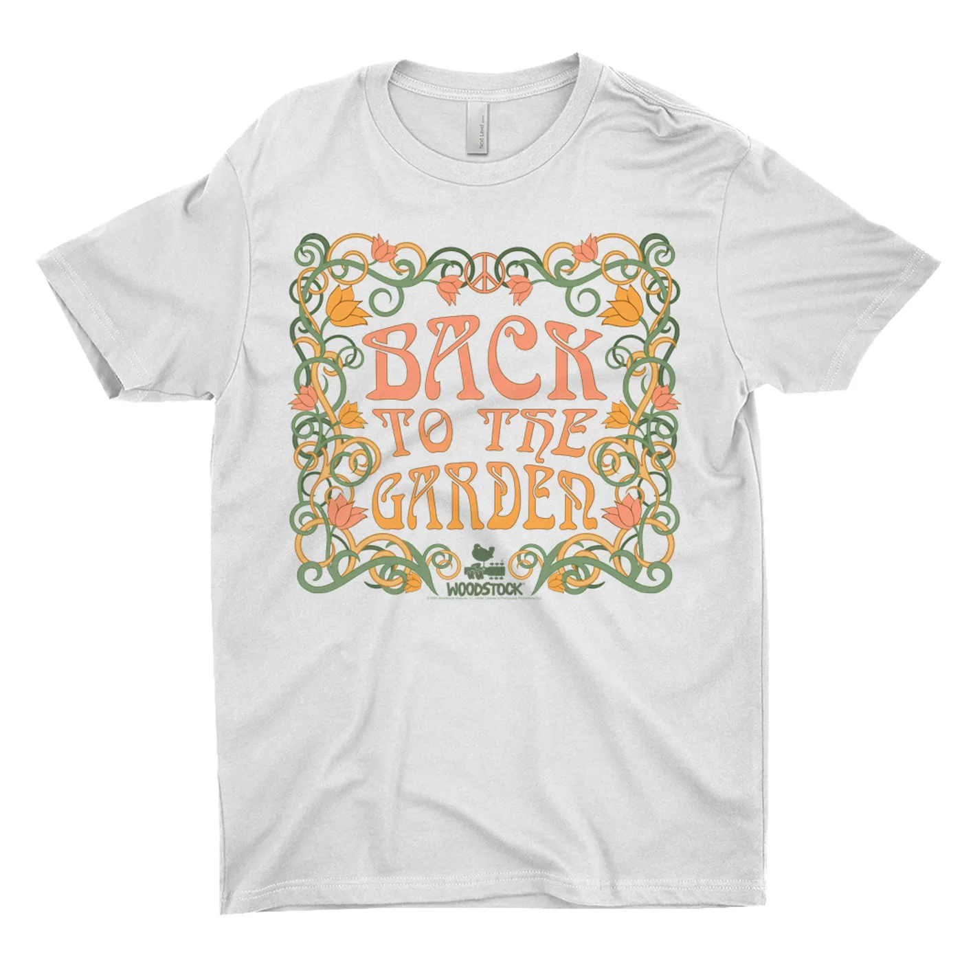 Woodstock T-Shirt | Back To The Garden Flower Vine Border Woodstock Light Shirt