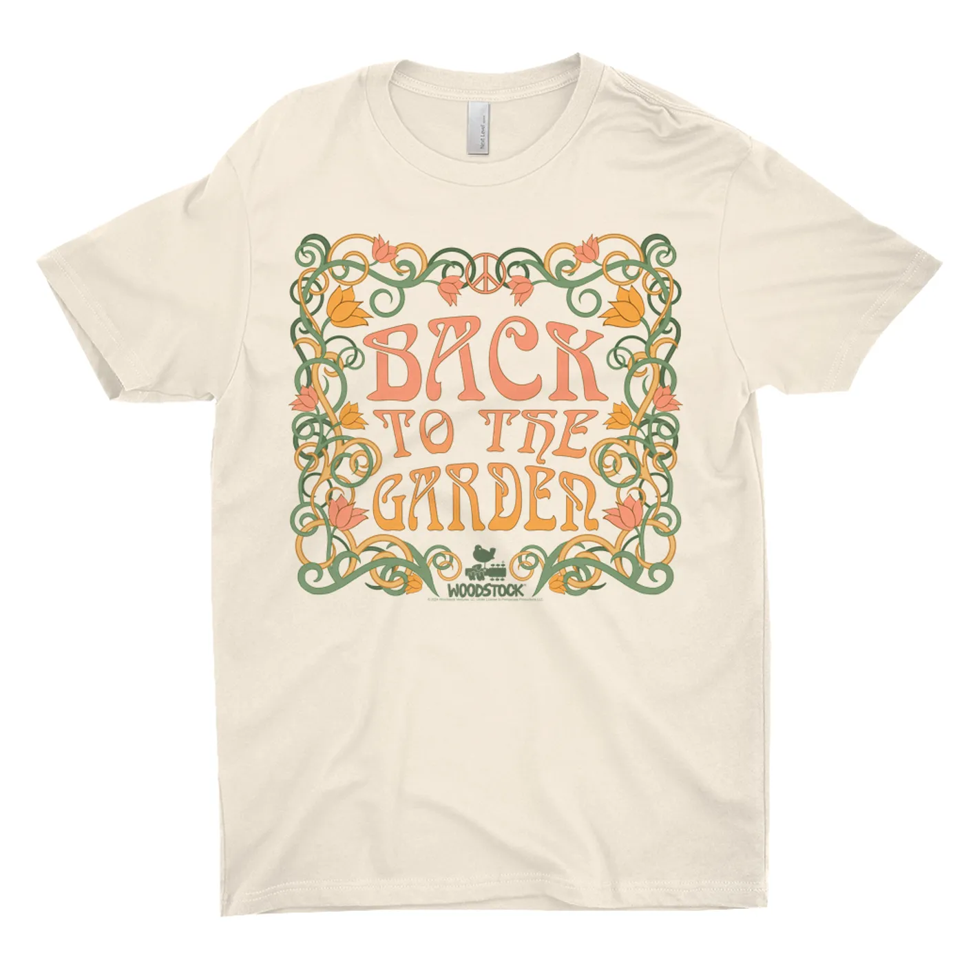 Woodstock T-Shirt | Back To The Garden Flower Vine Border Woodstock Light Shirt