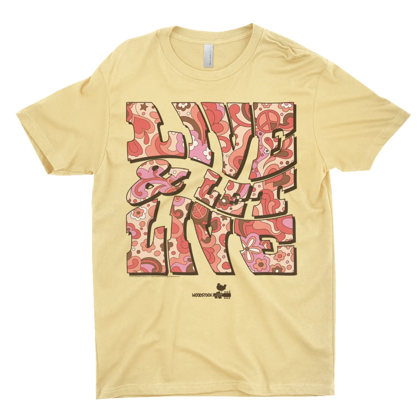 Woodstock T-Shirt | Live And Let Live Hippie Pattern Image Woodstock Light Shirt