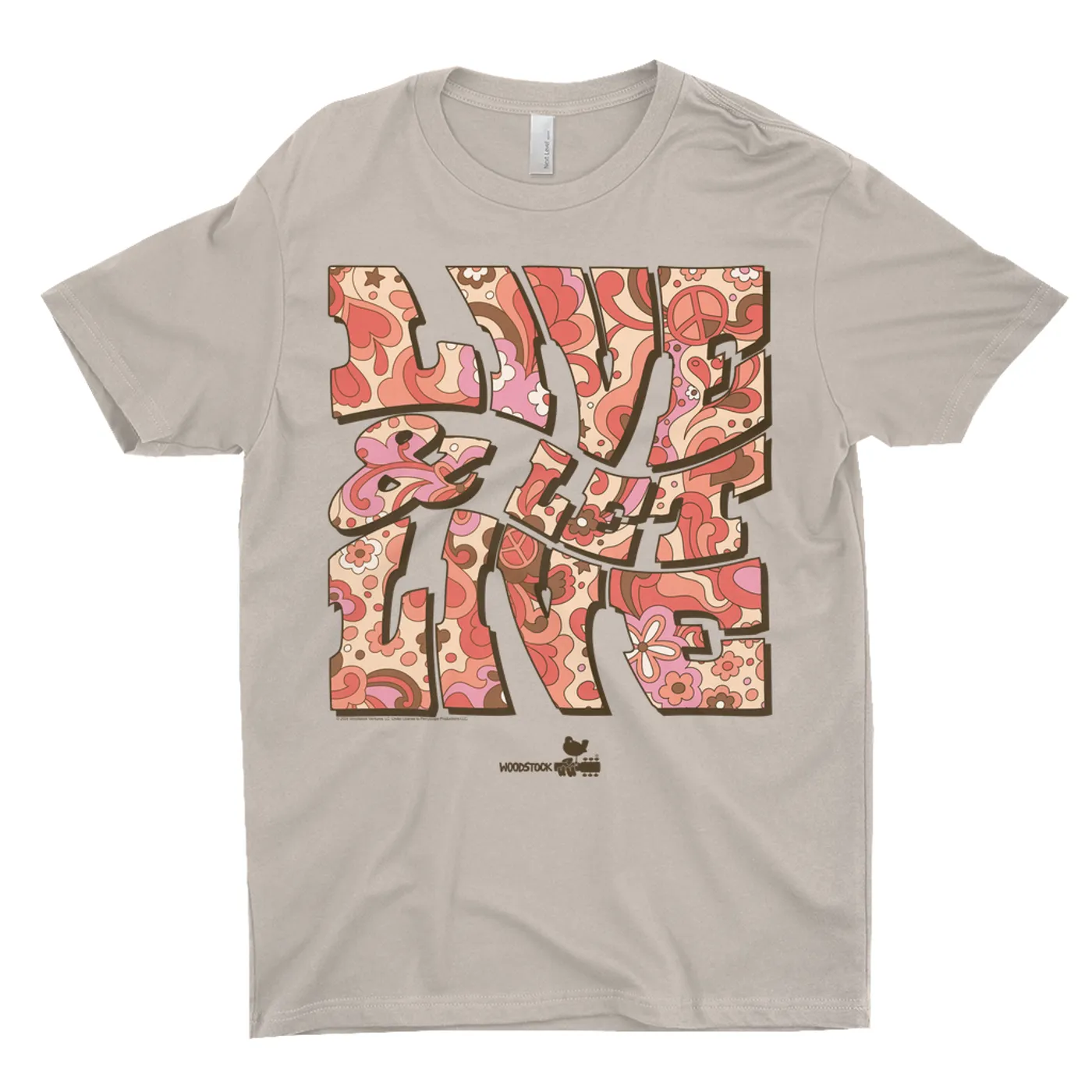 Woodstock T-Shirt | Live And Let Live Hippie Pattern Image Woodstock Light Shirt