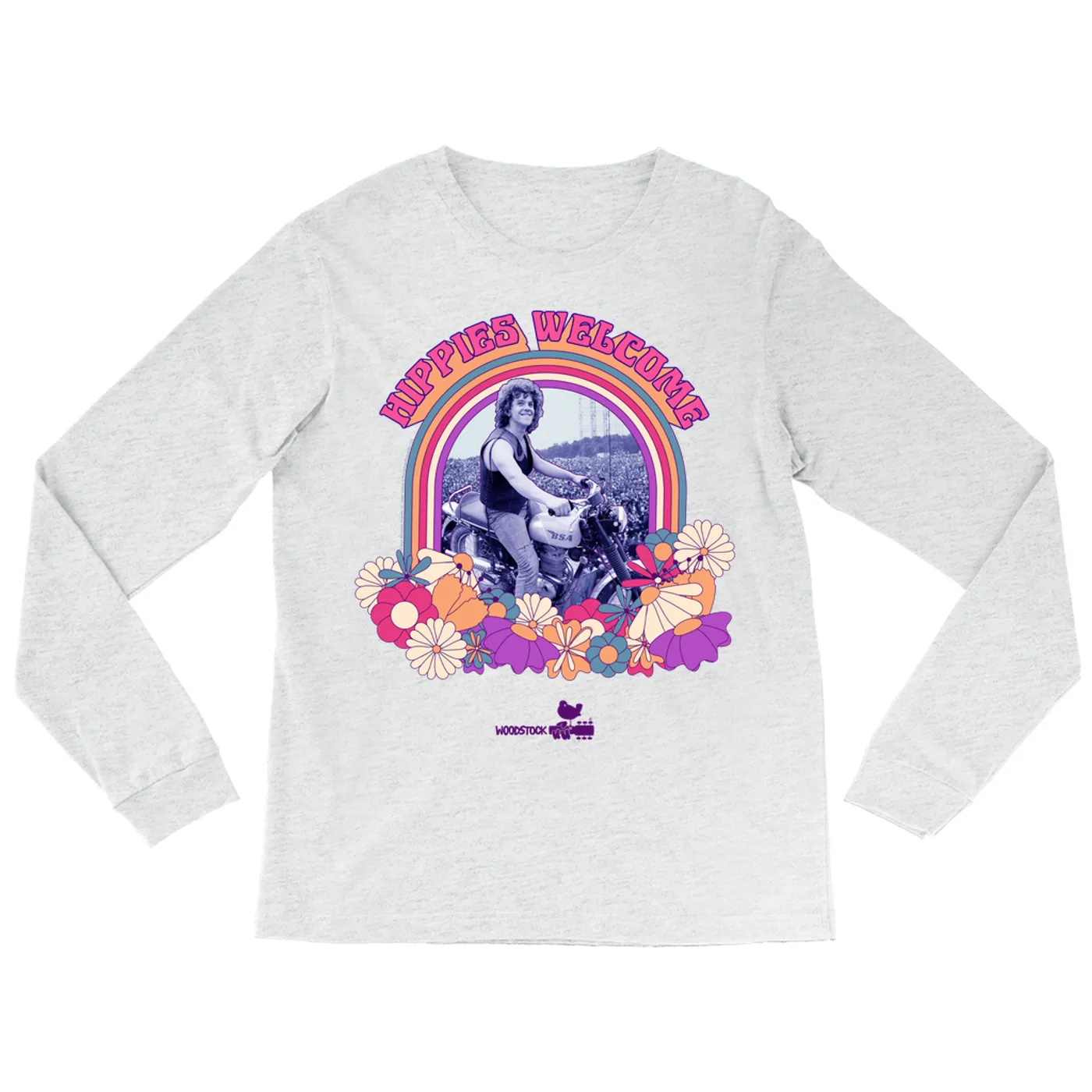 Woodstock Long Sleeve Shirt | Hippies Welcome Retro BIker Photo Design Woodstock Shirt