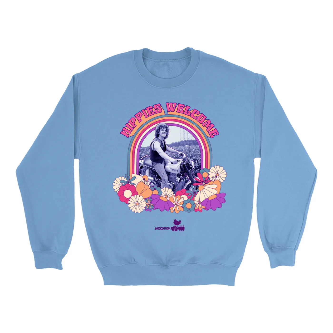 Woodstock Sweatshirt | Hippies Welcome Retro BIker Photo Design Woodstock Sweatshirt