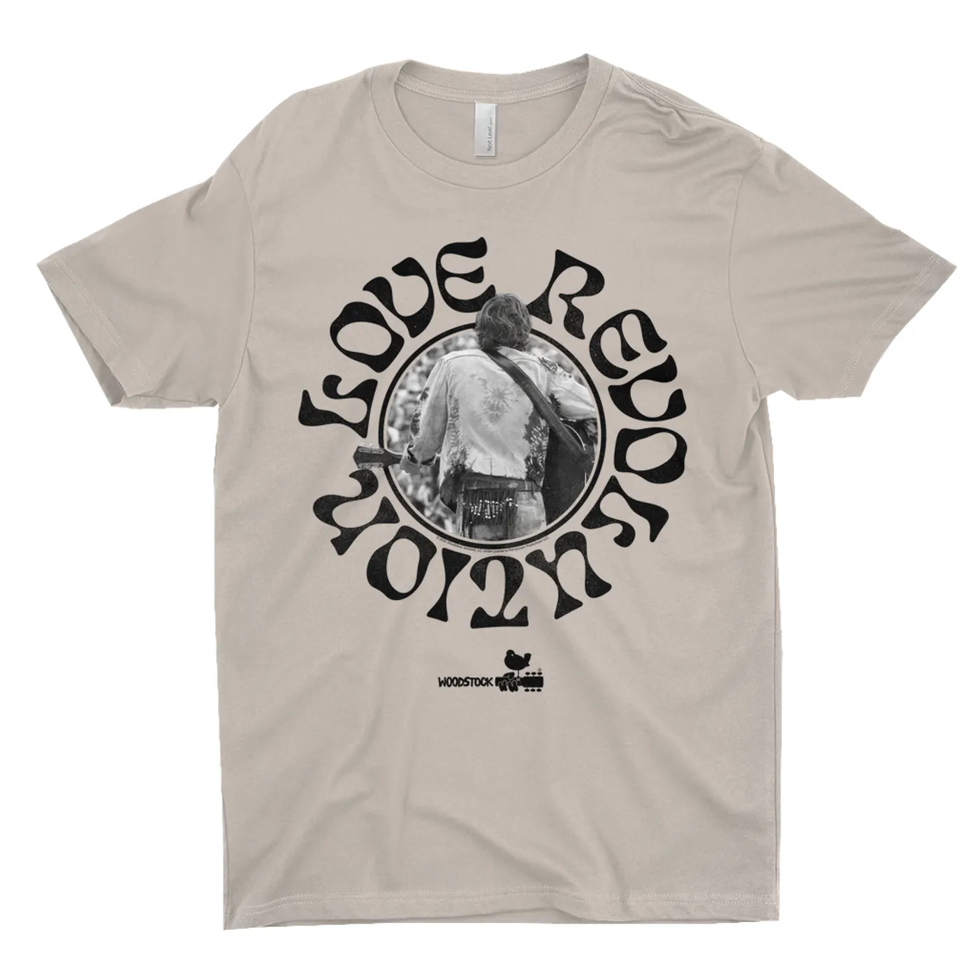 Woodstock T-Shirt | Love Revolution Black Circle Image Woodstock Light Shirt