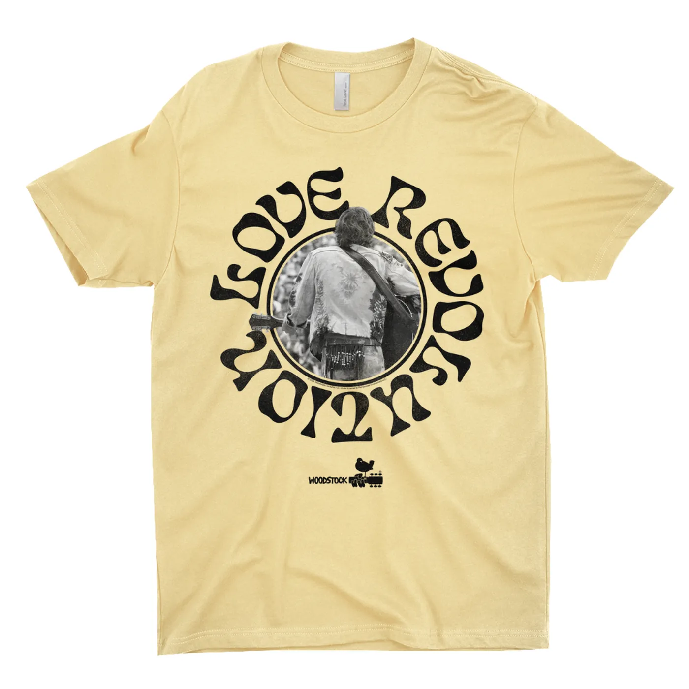 Woodstock T-Shirt | Love Revolution Black Circle Image Woodstock Light Shirt