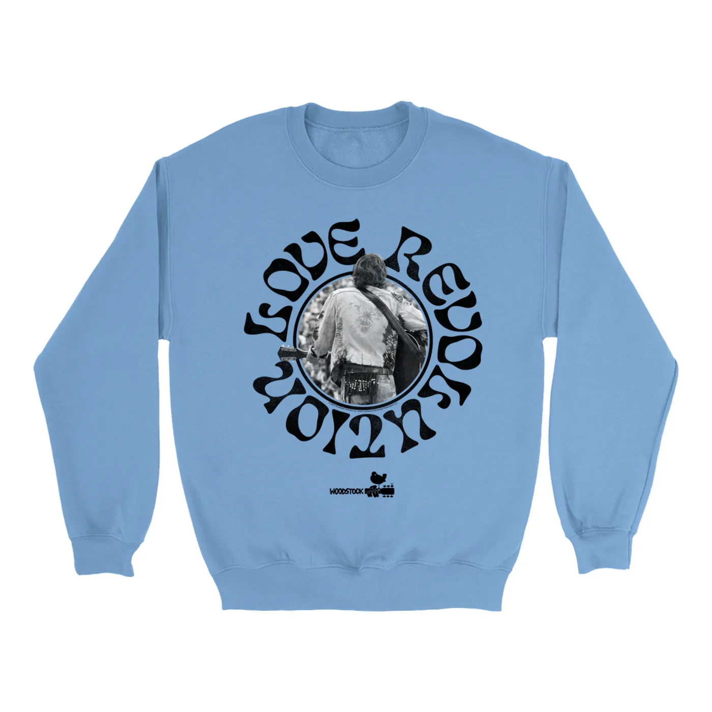 Woodstock Sweatshirt | Love Revolution Black Circle Image Woodstock Sweatshirt