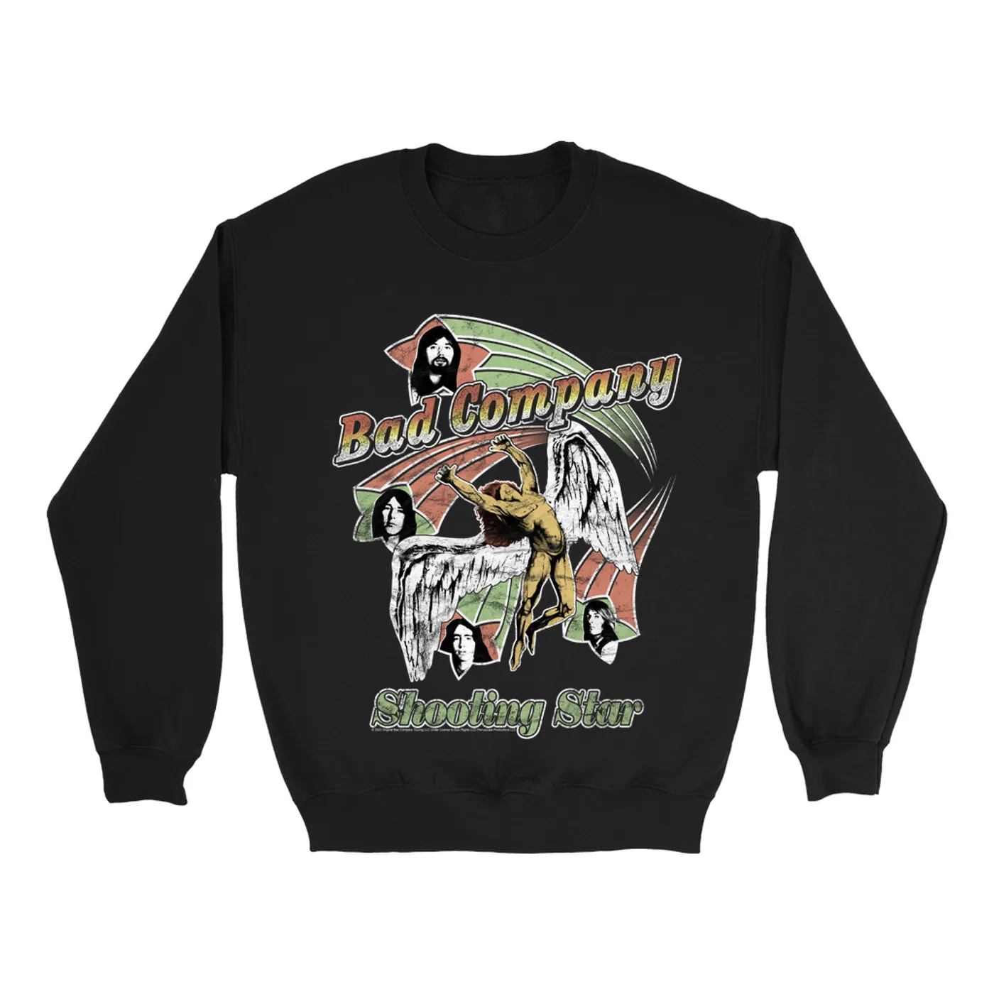 Bad Company Sweatshirt | Retro Bad Company Shooting Star '75 Distressed Bad Company Sweatshirt
