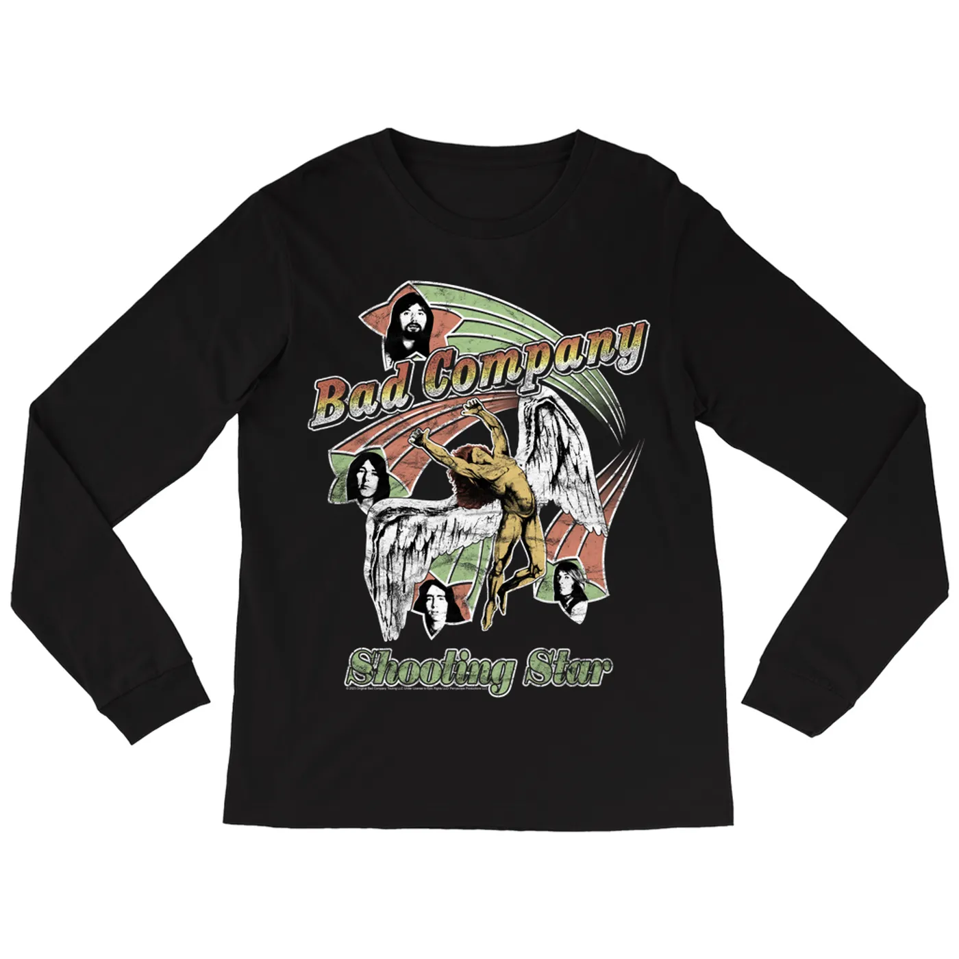Bad Company Long Sleeve Shirt | Retro Bad Company Shooting Star '75 Distressed Bad Company Shirt