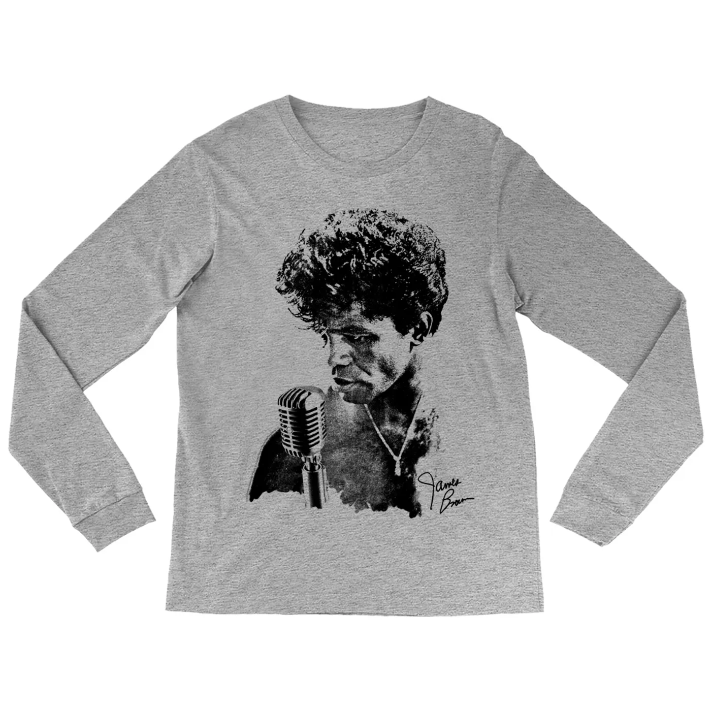 James Brown Long Sleeve Shirt | Grainy Black White Photo With Signature James Brown Shirt