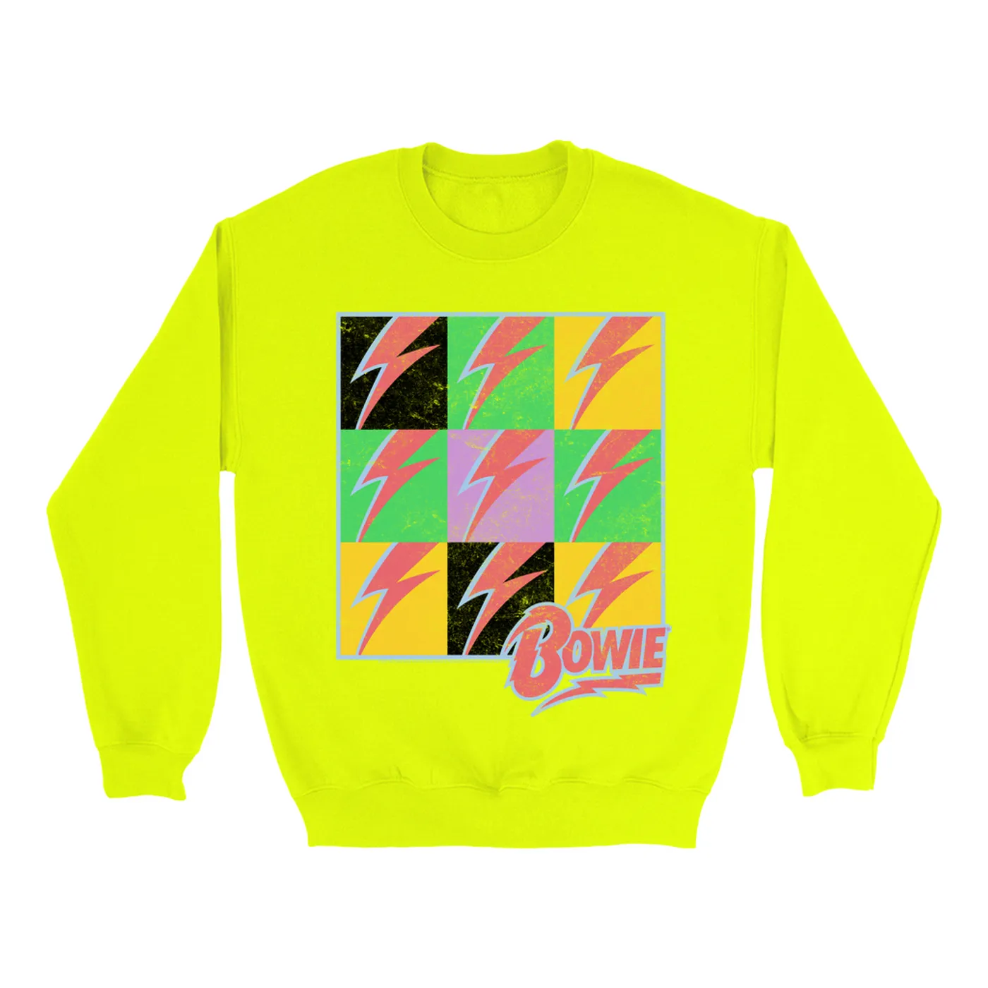 David Bowie Bright Colored Sweatshirt | Pop Art Bolt Design Distressed David Bowie Sweatshirt