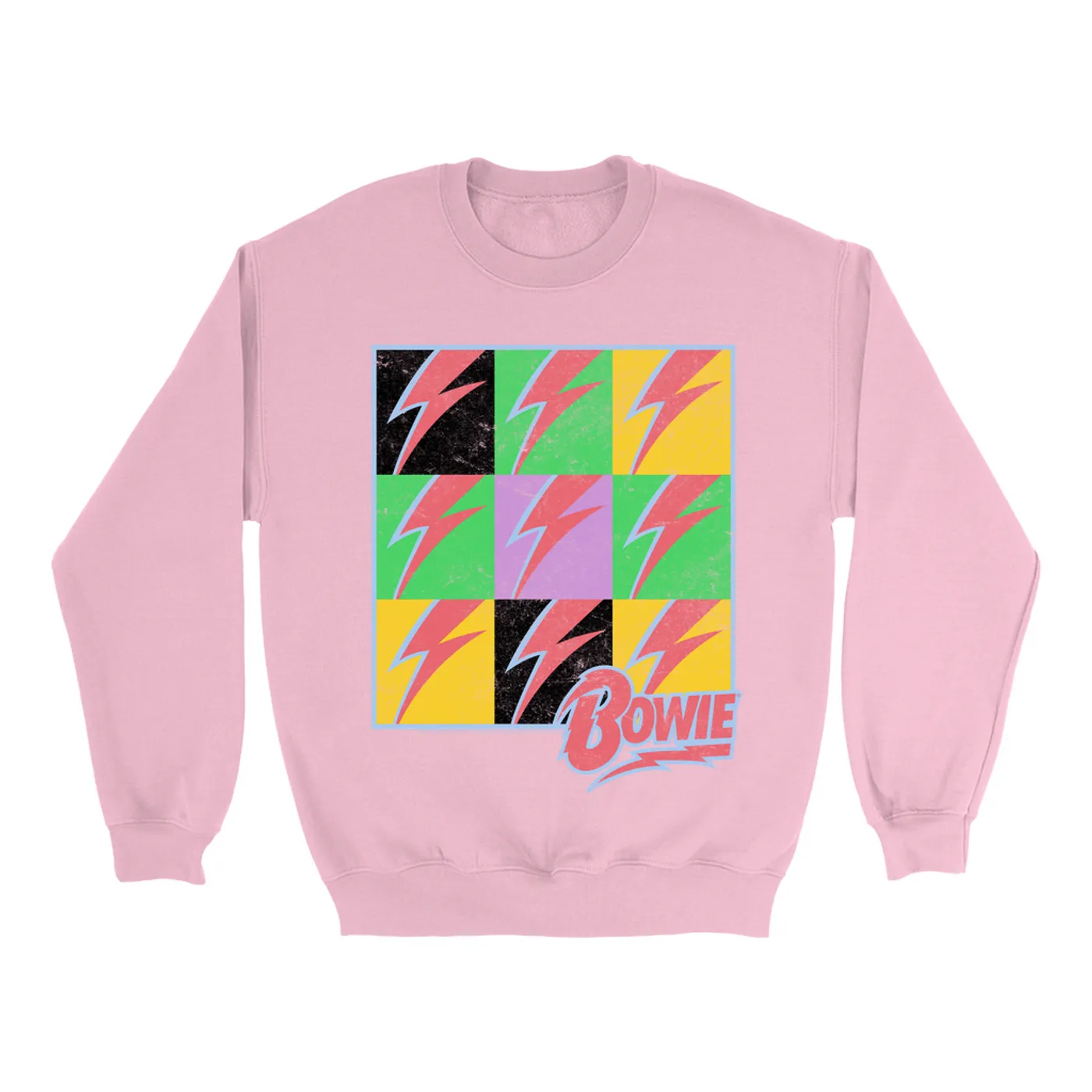 David Bowie Bright Colored Sweatshirt | Pop Art Bolt Design Distressed David Bowie Sweatshirt