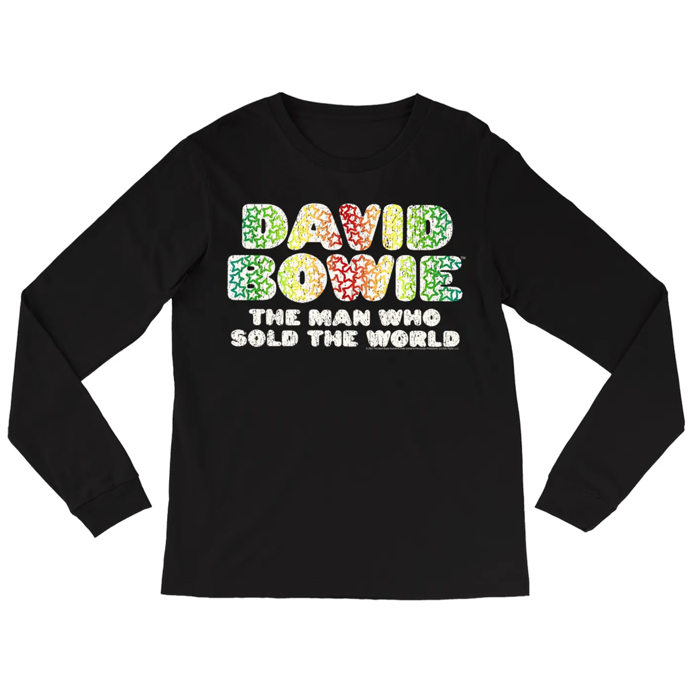 David Bowie Long Sleeve Shirt | Rainbow Funky The Man Who Sold The World Logo Distressed (Merchbar Exclusive) David Bowie Shirt