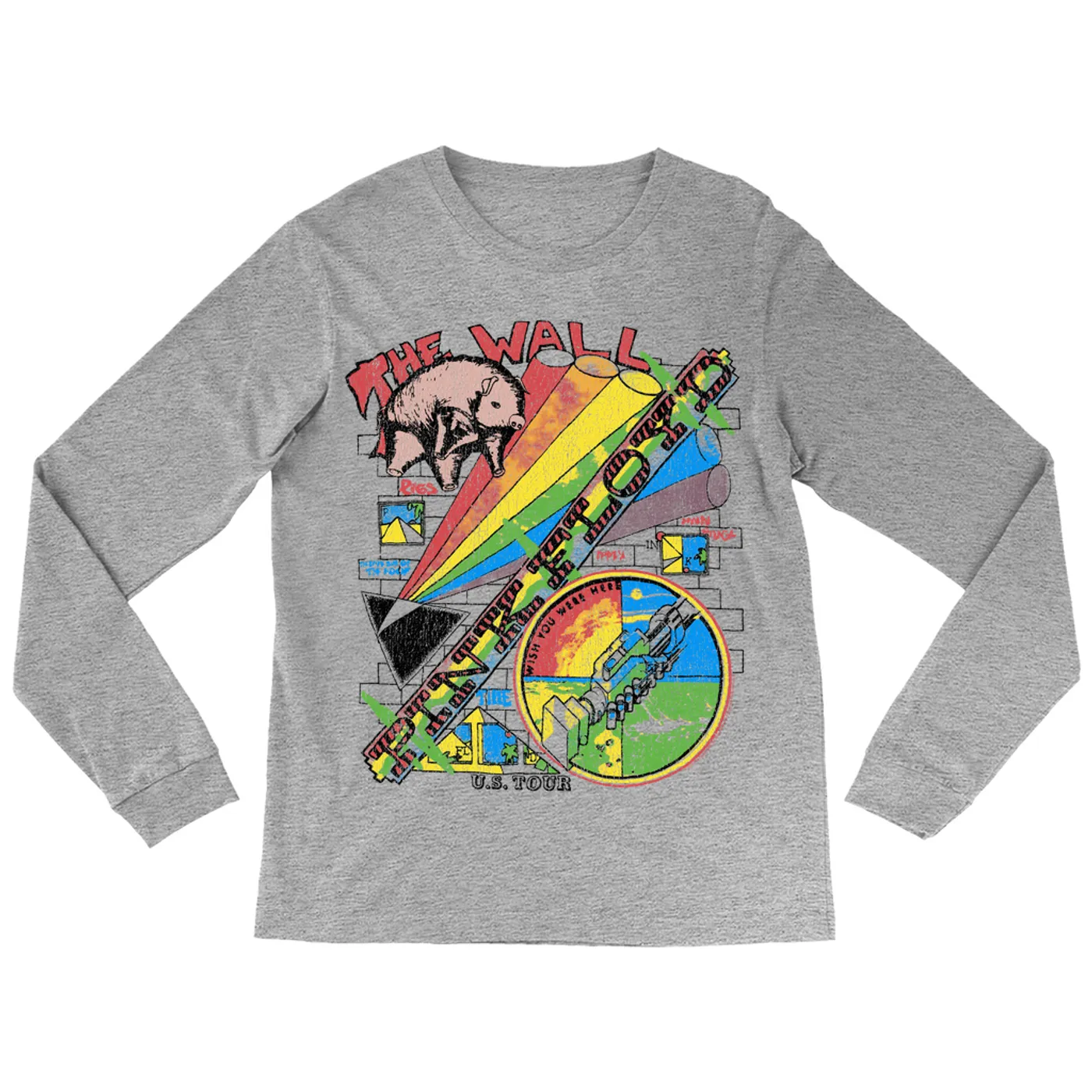Pink Floyd Long Sleeve Shirt | The Wall U.S. Tour Sketch Distressed Pink Floyd Shirt