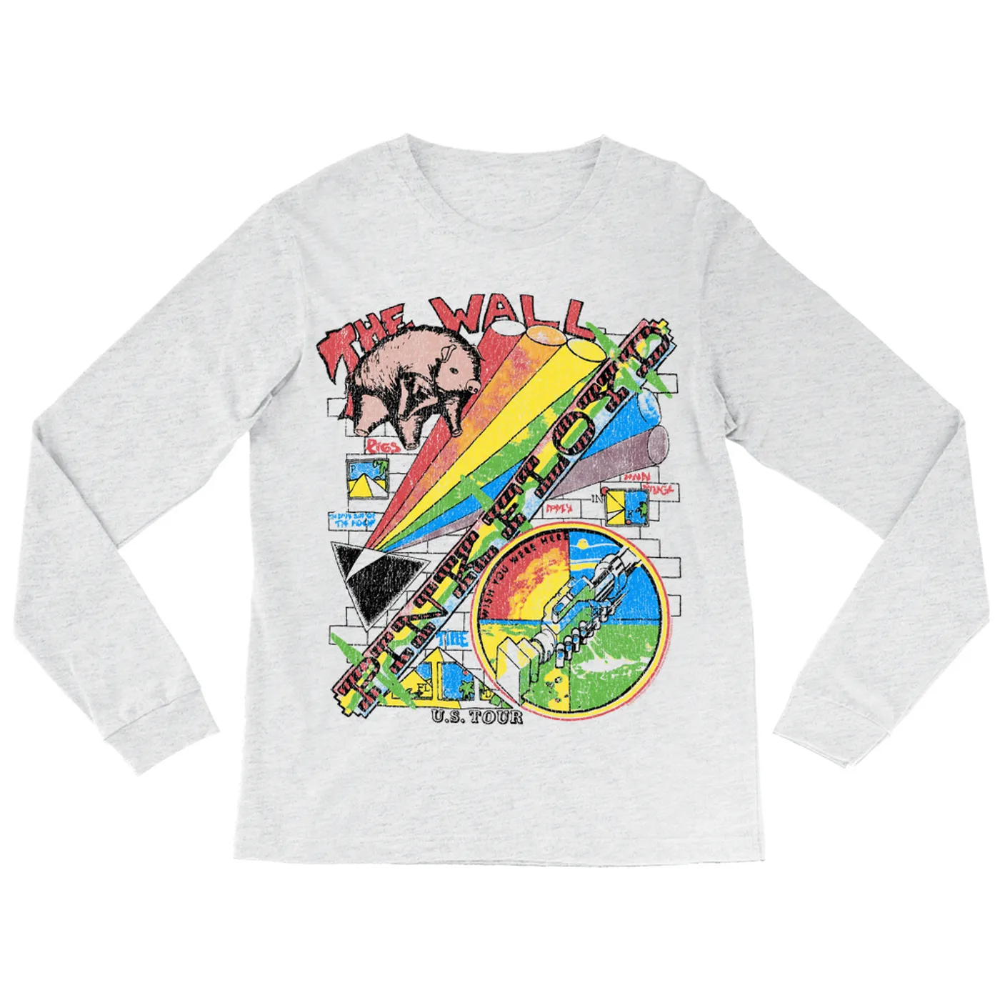 Pink Floyd Long Sleeve Shirt | The Wall U.S. Tour Sketch Distressed Pink Floyd Shirt