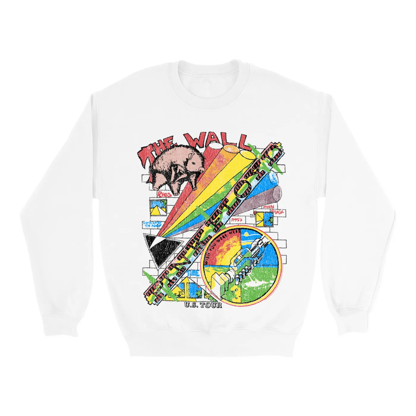 Pink Floyd Sweatshirt | The Wall U.S. Tour Sketch Distressed Pink Floyd Sweatshirt