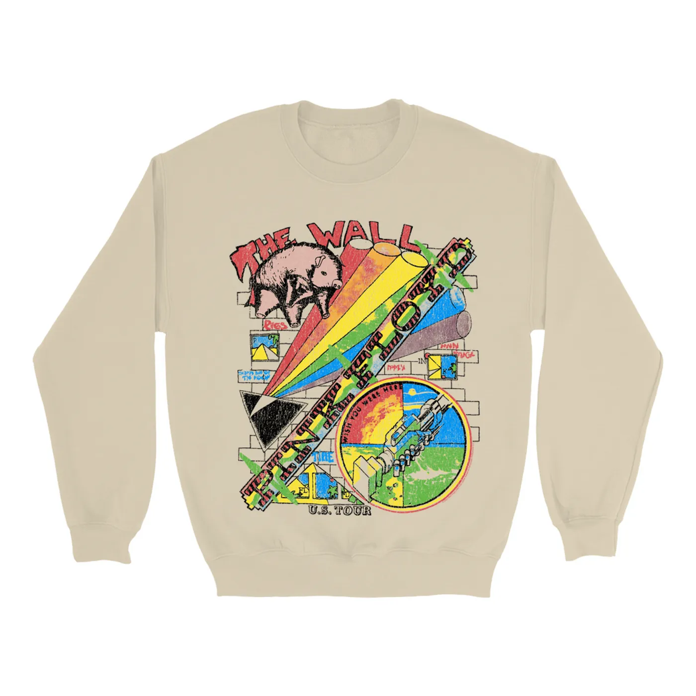 Pink Floyd Sweatshirt | The Wall U.S. Tour Sketch Distressed Pink Floyd Sweatshirt