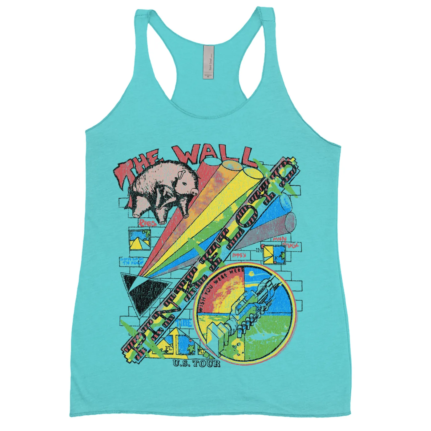 Pink Floyd Ladies' Tank Top | The Wall U.S. Tour Sketch Distressed Pink Floyd Shirt