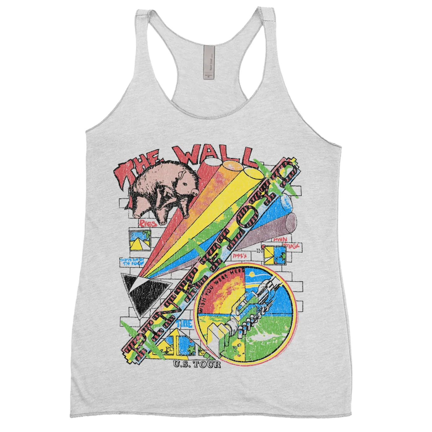 Pink Floyd Ladies' Tank Top | The Wall U.S. Tour Sketch Distressed Pink Floyd Shirt