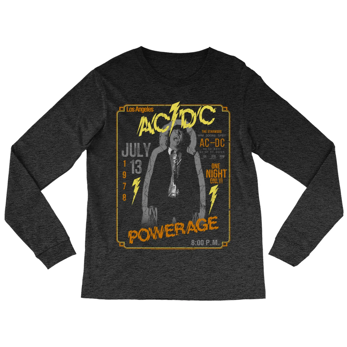 AC/DC Long Sleeve Shirt | Powerage Los Angeles July 1978 Distressed ACDC Shirt