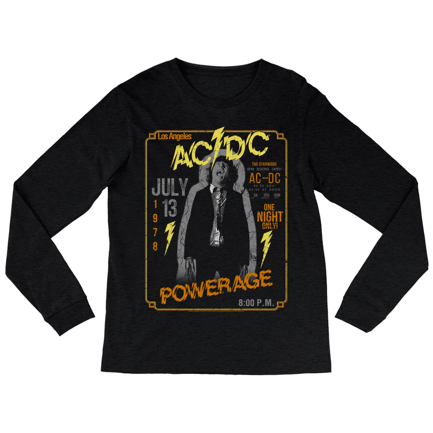 AC/DC Long Sleeve Shirt | Powerage Los Angeles July 1978 Distressed ACDC Shirt