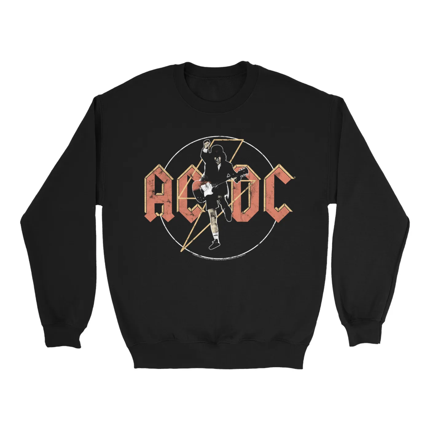 AC/DC Sweatshirt | Angus Young And Logo Distressed ACDC Sweatshirt