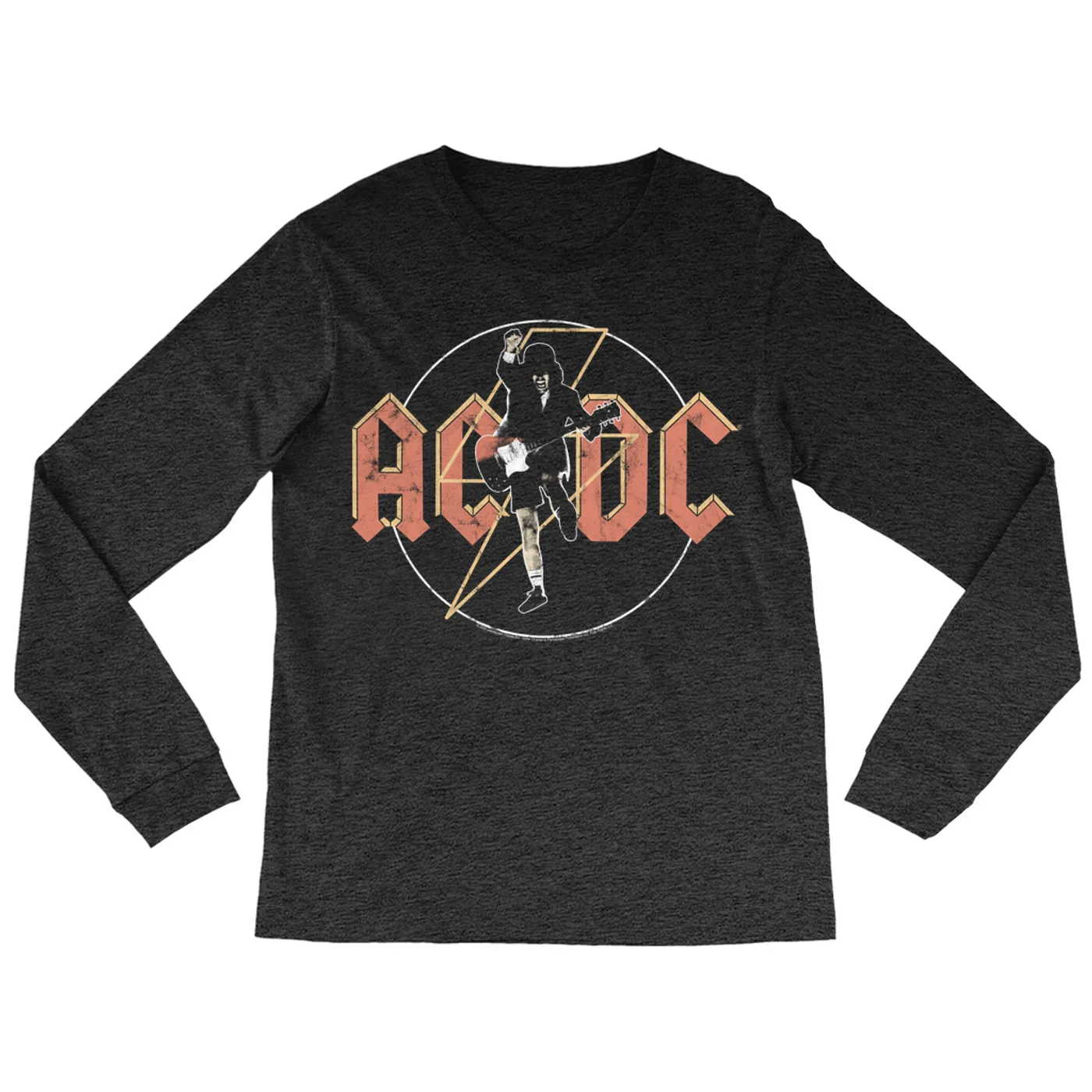 AC/DC Long Sleeve Shirt | Angus Young And Logo Distressed ACDC Shirt
